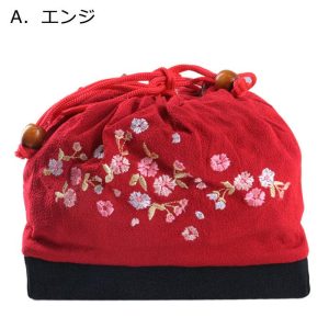 ちょい長！長財布がスッポリ入る袴巾着 縮緬(ちりめん) 刺繍入り 巾着 二尺袖着物 袴 卒業式 小物入れ