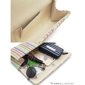 SOUBIEN バッグ 浴衣 ストローバッグ カラフル アジアン オリエンタル 2way 麻 ショルダー クラッチバッグ ハンドバッグ リゾート バック カジュアル 和洋兼用